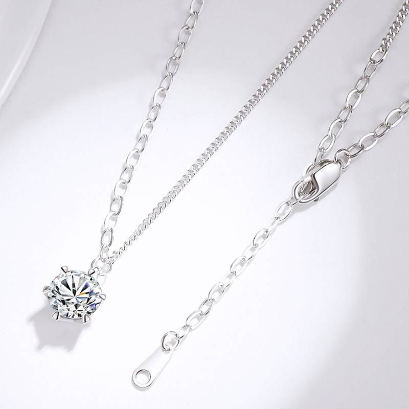 S Sterg Sier T Six Claw Moissanite Single Dia Necklace Light Fashion Splicing Clavicle Chain_voghion.com