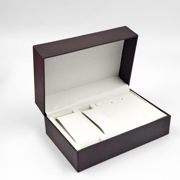 Kutija za sat za par, preklopna kutija za nakit od tri dijela, narančasti sat, set naušnica s privjeskom, kožna kutija_voghion.com