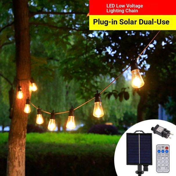Solar-Powered S14 Camping Lantern String Lights, Outdoor Waterproof IP65, Decorative Tungsten Bulbs For Garden, Patio, Christmas_voghion.com