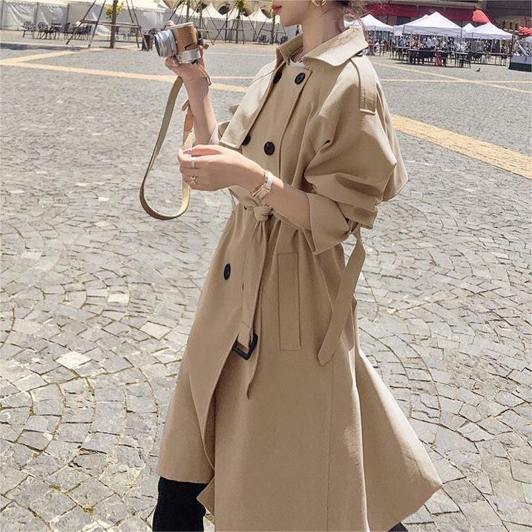 Britisk trenchcoat for kvinner, middels til lang, kort, koreansk versjon, løs passform, ny stil vår og høst,_voghion.com