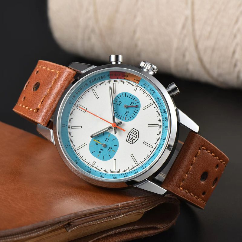 Chronograph Herren Casual Fünfzeiger Multifunktions Wasserdicht Leuchtend Lederarmband Quarzuhr_voghion.com