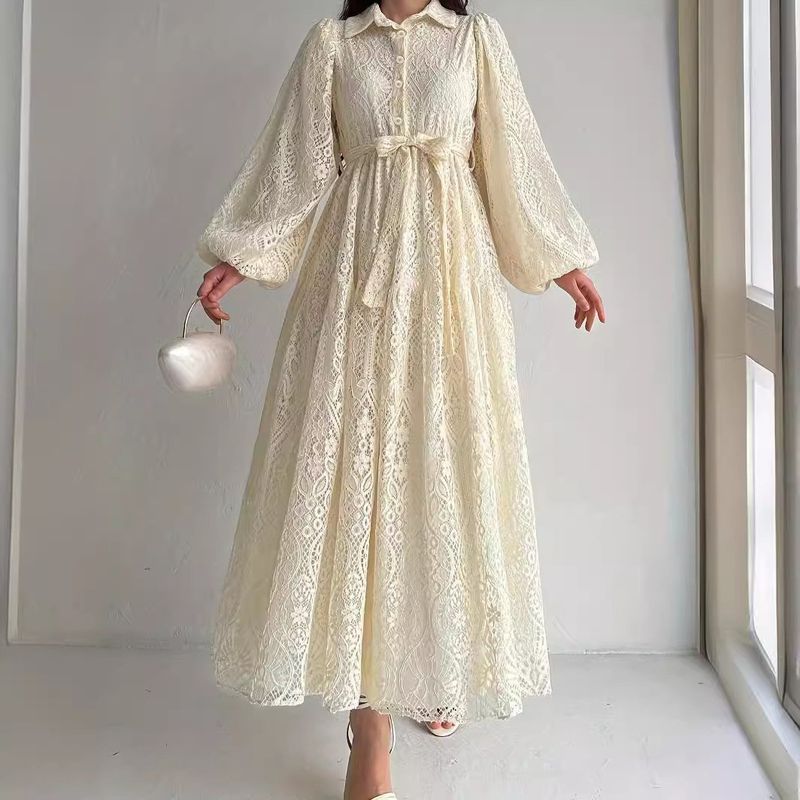 Abbigliamento da donna Medio Oriente Musulmano Nuovo Stile Caldo Pizzo Bavero Abito Alla Moda Ed Elegante_voghion.com