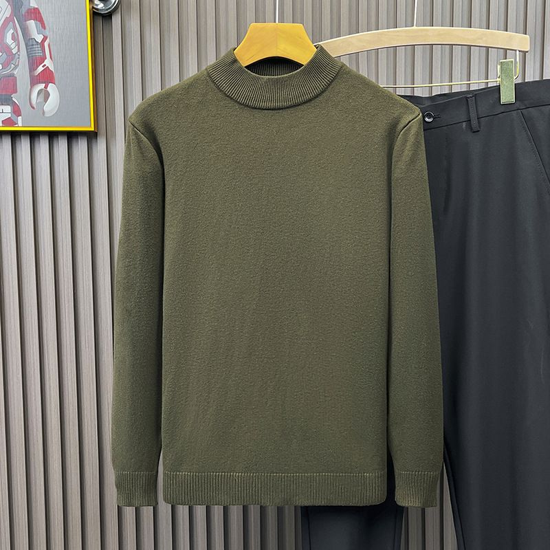 Vêtements pour hommes automne et hiver vêtements d'intérieur à col mi-haut pull à col mi-haut pull tricoté de couleur unie pull bas_voghion.com