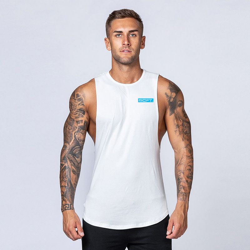 Herren-Fitness-Baumwollweste, atmungsaktives Unterhemd für den Sommersport, schmal geschnittenes, ärmelloses Camisole-Trainingsoberteil_voghion.com