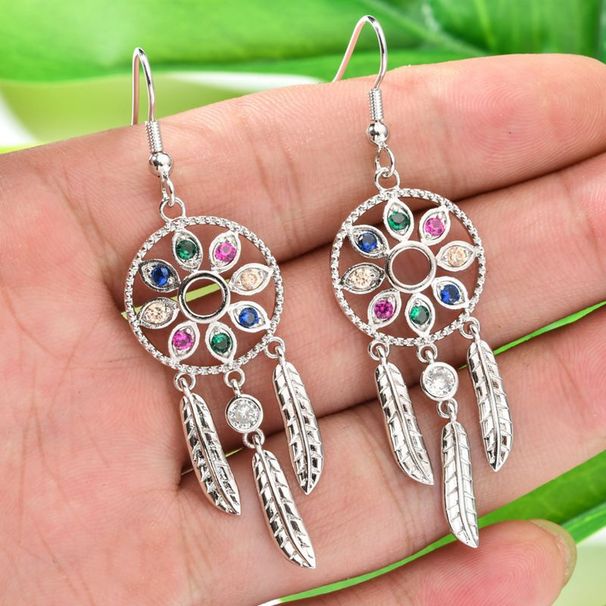 A stylish ear hook design with a dreamcatcher, colorful zircon, elegant earrings, spicy girls, and a unique and personalized earring_voghion.com