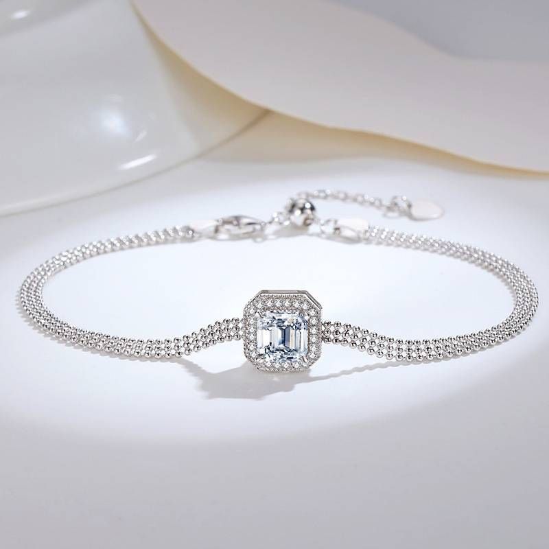Sterling Silver Bracelet For Women Classic Colored Gemstone Square Diamond Chain Bracelet Fashion Pink Diamond Yellow Diamond Square Bracelet_voghion.com