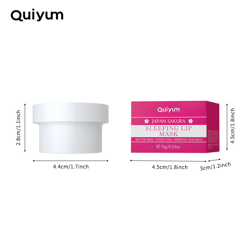 QUIYUM Sakura mieganti lūpų kaukė 15 g Drėkinamasis drėkinamasis lūpų balzamas Minkština odeles Drėkina_voghion.com