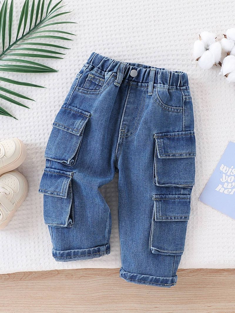 Toddler Girls' Cargo Jeans - Vintage Wash Denim Pants With Multi-Pockets | Adorable Embroidery_voghion.com