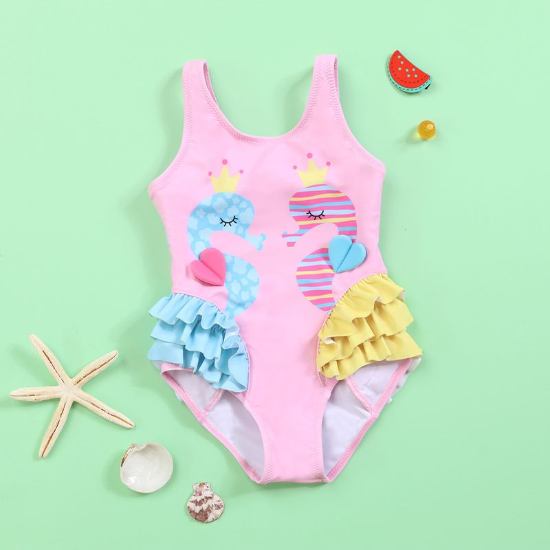 Mor & Barn Flickor One Piece Baddräkt Söt volang Flamingo Baby Girl Bekväm hög elastisk Baddräkt av hög kvalitet_voghion.com