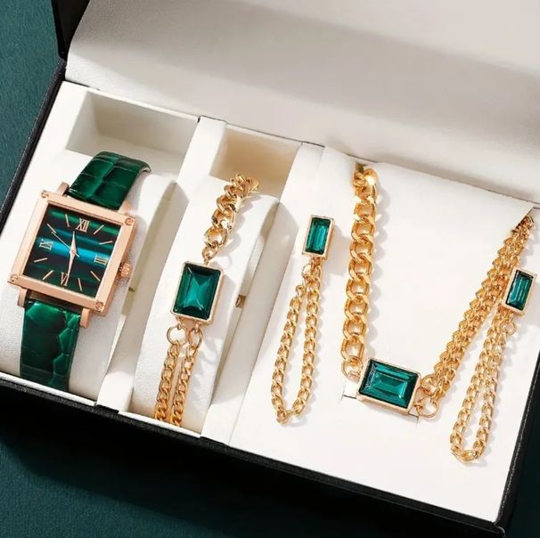 Women's Watch Square Roman Leather Strap Watch Bracelet Necklace Earrings Jewelry Set Daily Birthday Anniversary Valentine's Day Gift_voghion.com