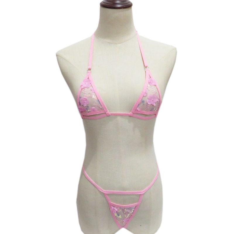 Cross-Border Intimates Badeanzug Bademode Lady Sexy Dreipunkt-Bikini Pailletten Kleine Wer Mesh-Anzug_voghion.com