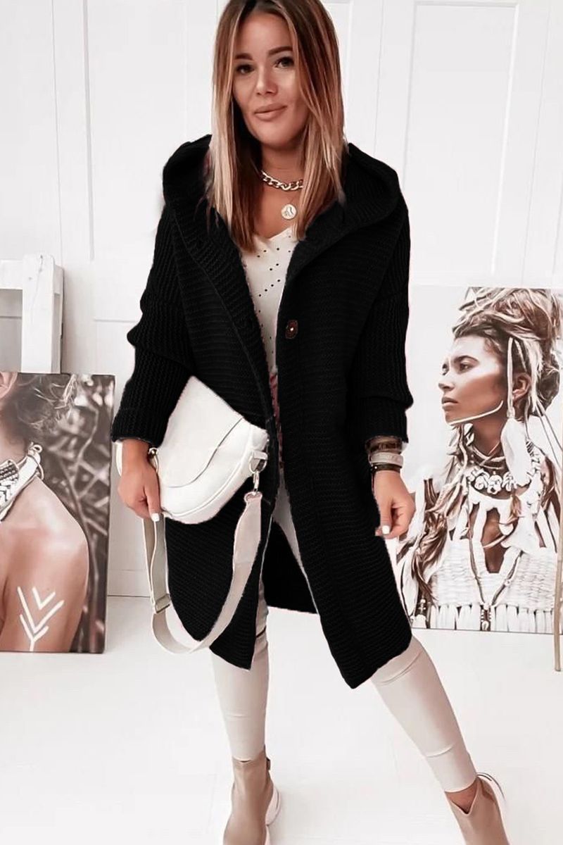 Women's Clothing Hooded Sweater Hood Collar Temperament Commuting Loose Cardigan Women's Sweater Plus Size_voghion.com