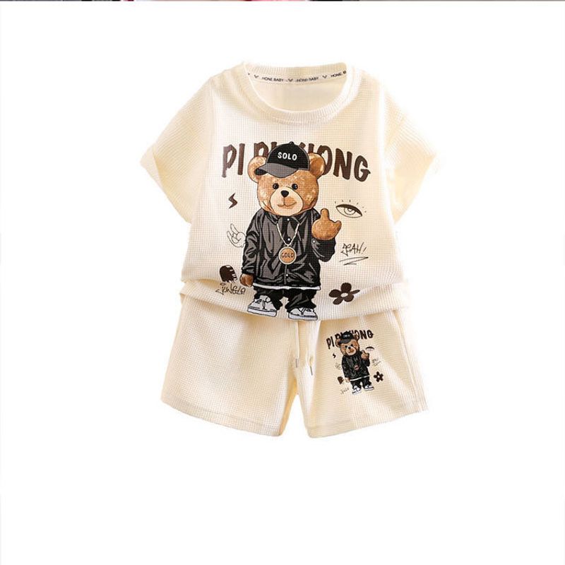 Boys' Set 2024 New Baby Pi Shuai Waffle Clothes Fashionable Children's Summer Short Sleeve Cartoon Trend_voghion.com