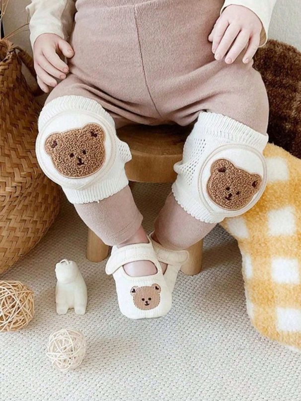 1 Paar Krabbel-Knieschoner für Babys mit Stickmuster, geeignet für Babys im Alter von 0–3 Jahren zum Krabbeln, Gehen, für Aktivitäten im Innen- und Außenbereich und rutschfest._voghion.com