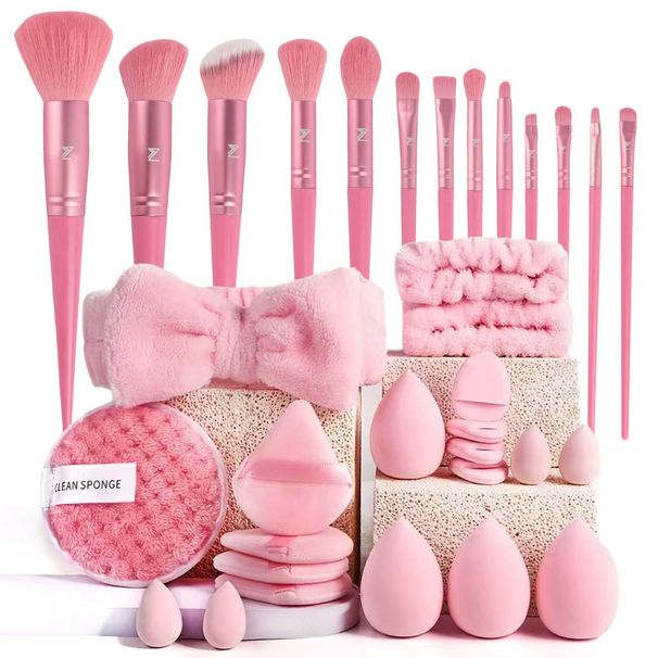 40PCS Professional Makeup Brush Set For Combination Skin With High-Quality Nylon Bristles, Headbands, Sponges & Velvet Applicators_voghion.com