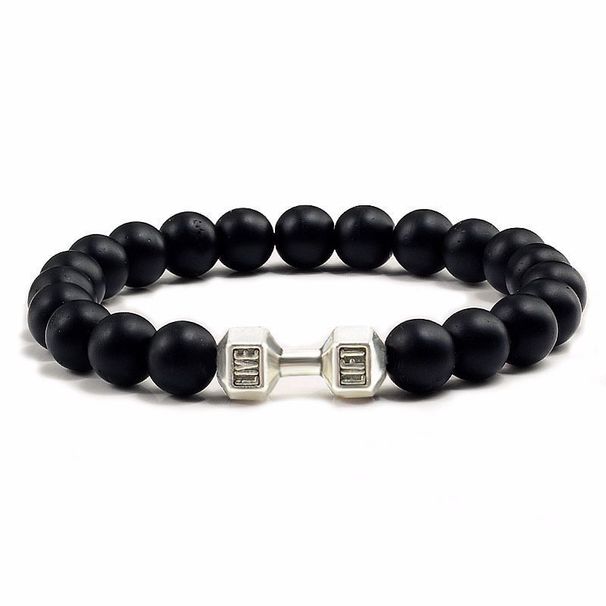 Braccialetto di perline per yoga energetico con manubri in lega elastica smerigliata in argento da uomo Cross Border Accessories_voghion.com
