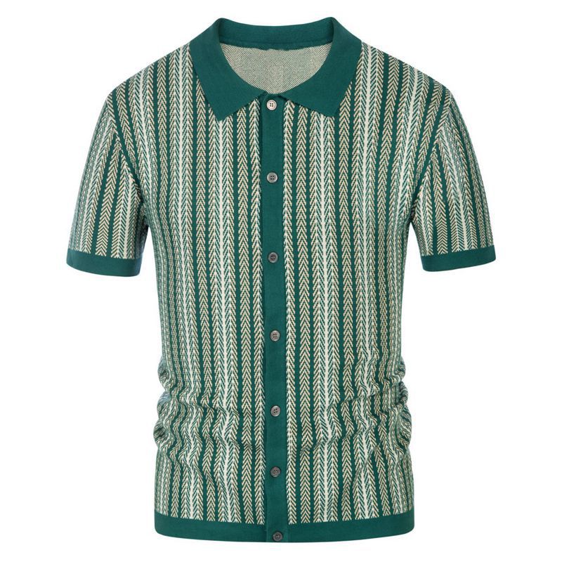 Pull tricoté à manches courtes pour hommes, nouveau polo d'affaires rayé en jacquard, haut de gamme, SY0116, été_voghion.com