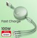 Cargador rápido retráctil USB C 3N1 con 6 A y 100 W de potencia, compatible con iPhone 13, 14, 12, 11 Pro, X Max, Huawei y Samsung._voghion.com