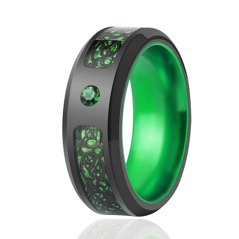 Anello da uomo in acciaio al titanio con zircone, in fibra di carbonio, con motivo drago nero, blu, rosso e verde_voghion.com