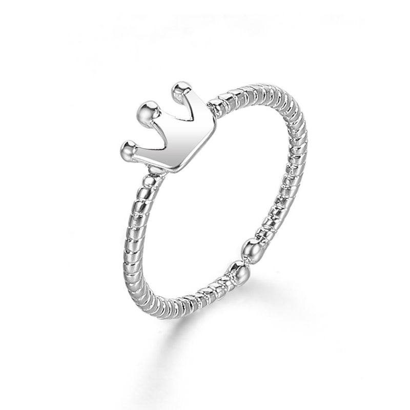 Anello a corona placcato in argento - Anello mignolo minimalista per donna, gioielli reali delicati, semplice fascia impilabile in argento, stile coreano alla moda_voghion.com