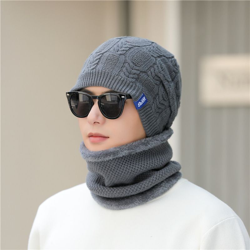 Neck winter plush, thickened, warm ear protection, woolen hat, men's outdoor cycling head and neck cover, knitted hat_voghion.com