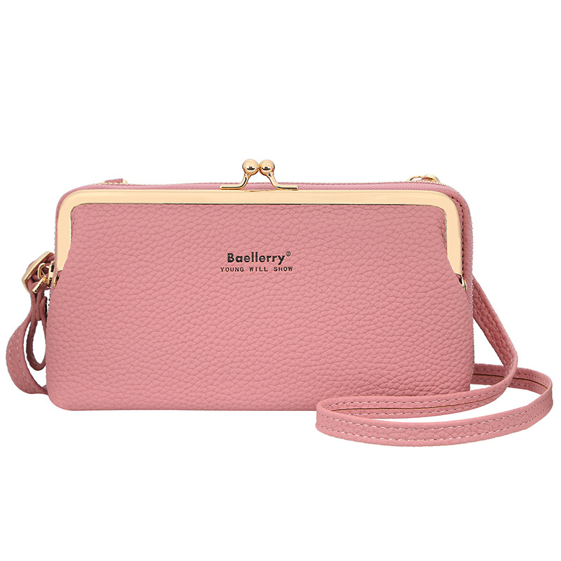 Women's wallet New baellerry version of lychee pattern large capacity crossbody fashionable zipper horizontal mobile phone bag_voghion.com