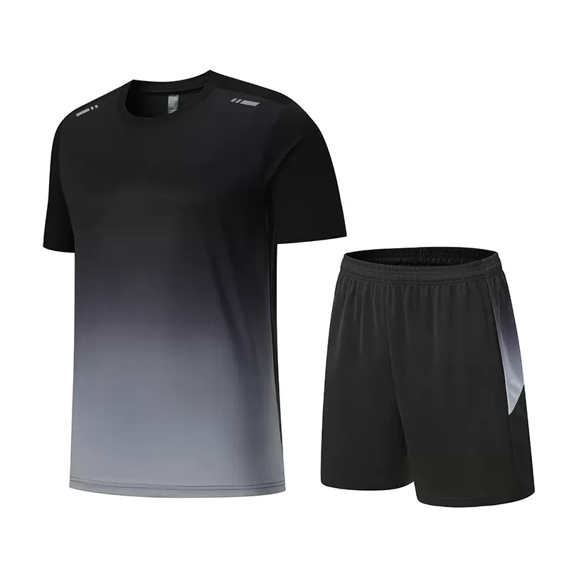 LazyZoom Cross-border Sport Suit Summer Ice Silk Gradient Set Men's Short Sleeve Shorts_voghion.com