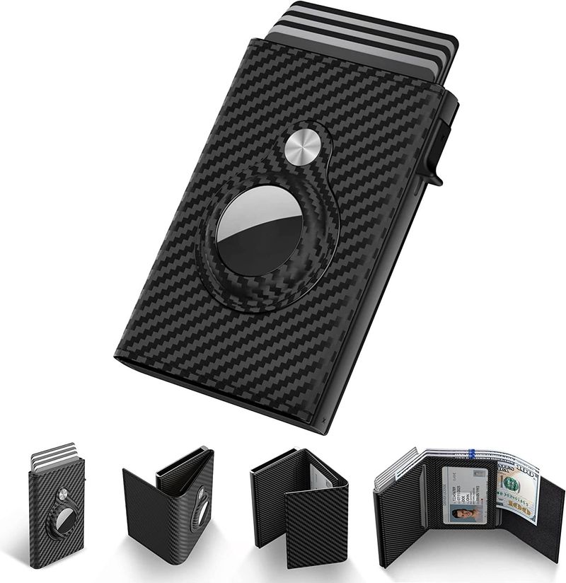 Borse da uomo Nuovo semplice RFID Porta carte da uomo 30% magnetico antifurto Spazzola in lega di alluminio Air Tag Portafoglio_voghion.com