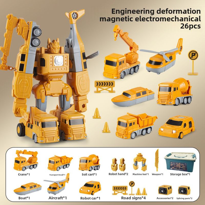 Children's Changeable Magnetic Attraction Assembly Construction Vehicle Deformation Fit Robot Toy Car Set Educational Toys_voghion.com