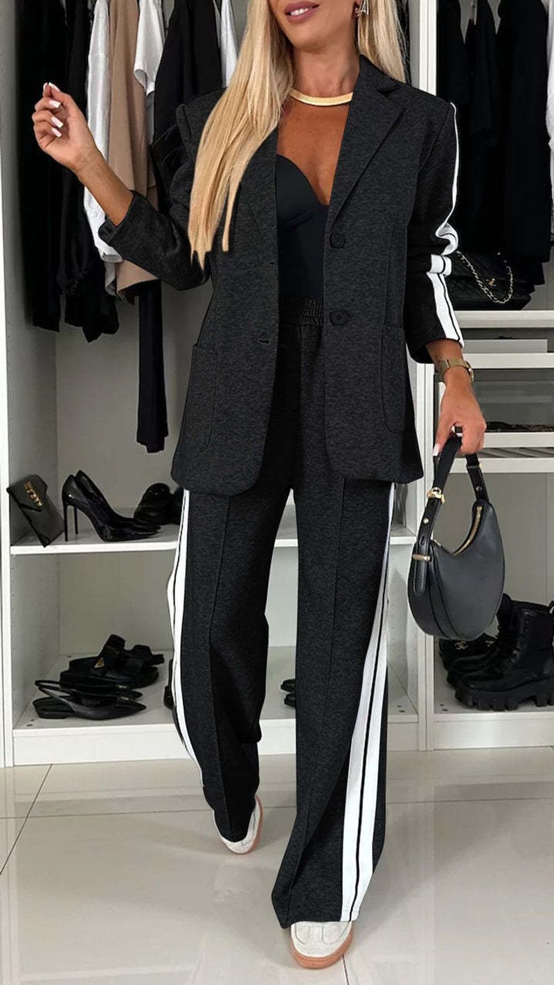 Women's Ribbed 2-Piece Suit Set - Solid Color Office Wear Professional Outfit​_voghion.com