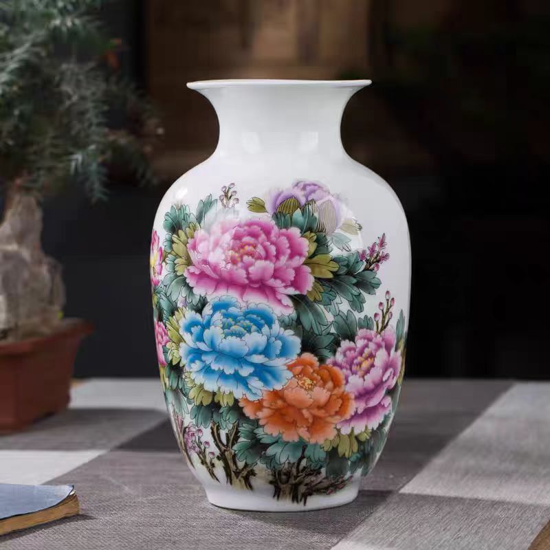 Jingdezhen Ceramic Small Vase, Famille Rose, New Chinese Style, Living Room Home Decoration, Craft, Flower Arrangement For Dried Flowers_voghion.com