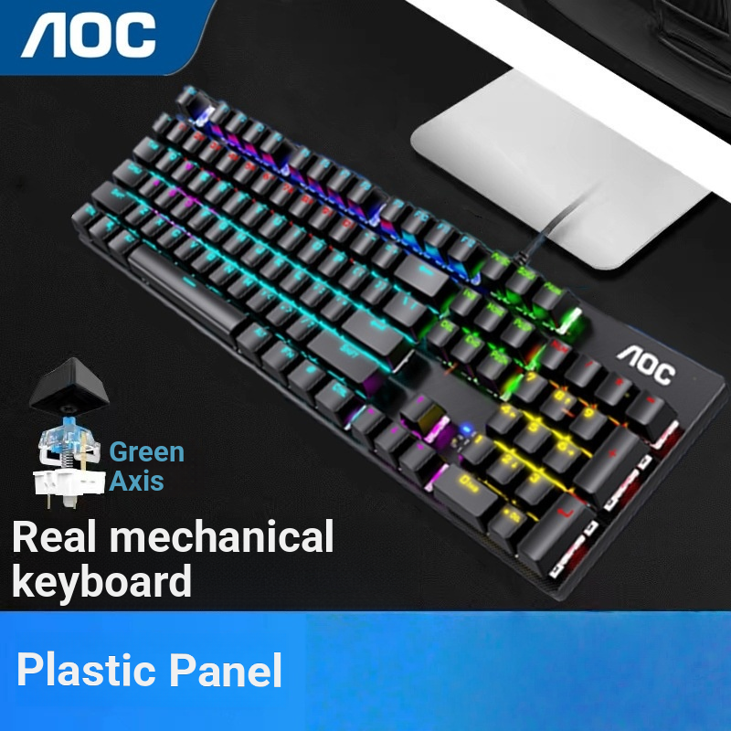 Clavier de jeu mécanique AOC GK410 - Interrupteurs bleus, rétroéclairage multimode, connexion filaire USB, panneau en métal (104 touches, étanche)_voghion.com