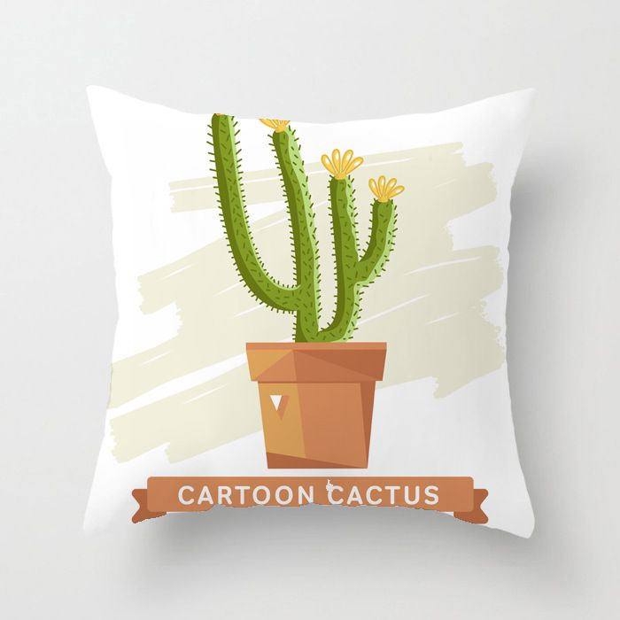 Cartoon Hand Drawn Style Cactus Plant Pillow Cover, Minimalist Sofa, Living Room Decoration, Study, Bedroom Cushion Cover, Pillow_voghion.com