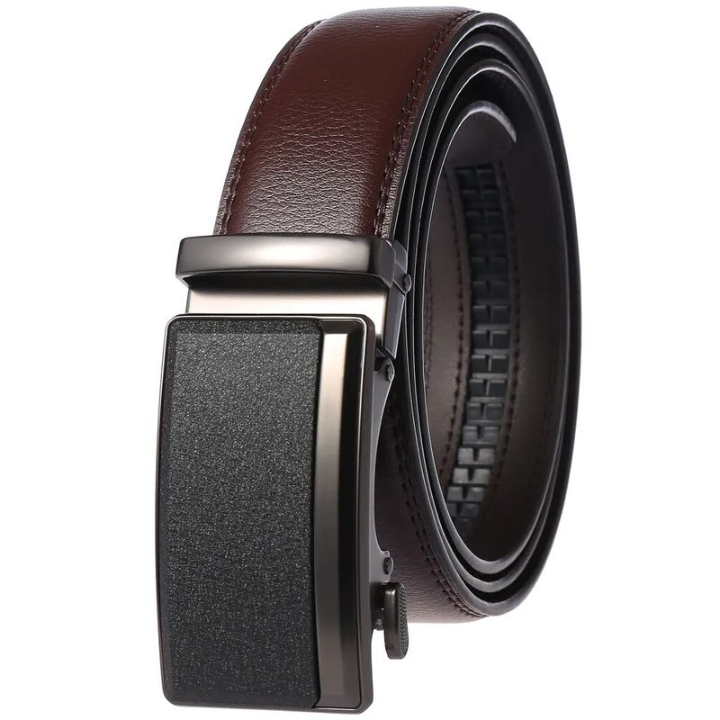 Men's Belts Cowhide High Quality Metal Auto Buckle Gray Business Waist Strap Male Brown Ratchet Belt For Men Leather_voghion.com
