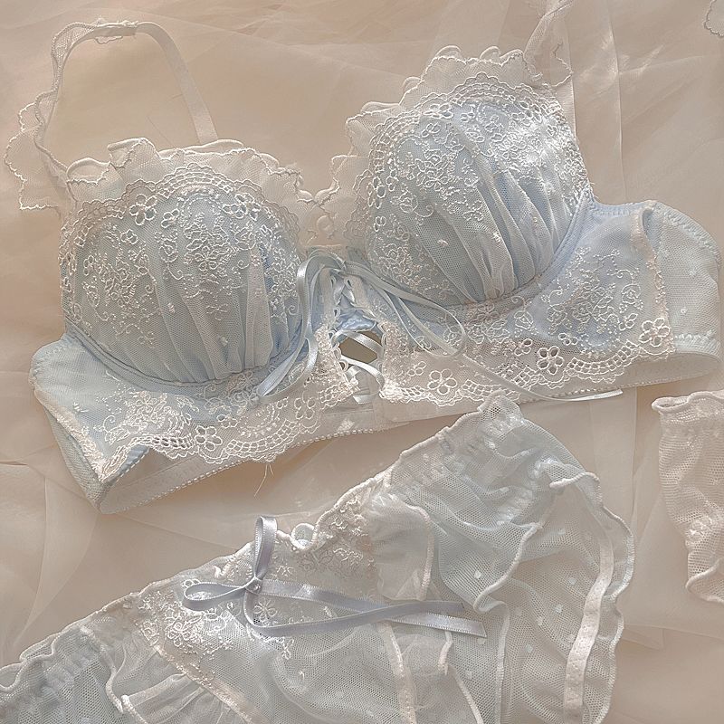 Mezza tazza di reggiseno senza ferretto slip donna lingerie ricamo dolce croce nastro fiocco sexy push up bralette_voghion.com