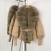 Luxury Fox Fur Trimmed Belted Down Jacket For Women, 96% Duck Down Fill, V-Neck Short Coat (Black/Khaki/Oatmeal)_voghion.com