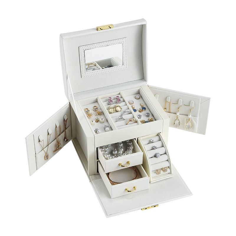 Multi layer Storage Mirror Necklace Ring Jewelry Box Jewelrybox_voghion.com