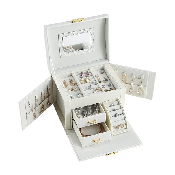 Multi layer Storage Mirror Necklace Ring Jewelry Box Jewelrybox_voghion.com