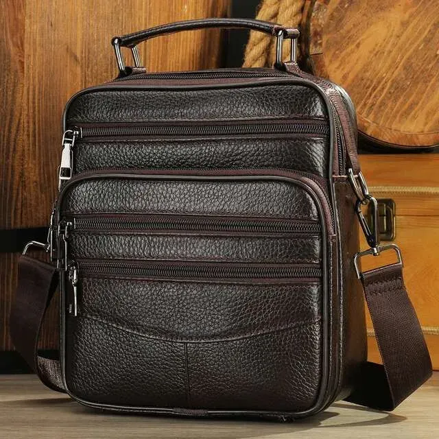 Schwarze 100 % echtes Leder Herren Schulter Messenger Bag für Männer Umhängetaschen neue kleine Mann Designer Handtasche Bolso männlich_voghion.com