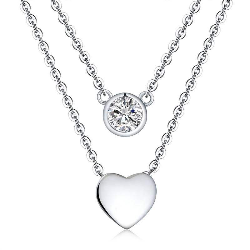 light Love Heart Shaped Zircon Layered Necklaces S Sterg Sier_voghion.com