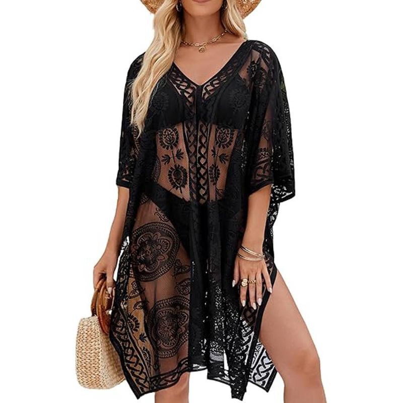 Sexy Elegant Lace Beach Cover Up For Women, Bathing Suit Cover Up, V-Neck Swimsuit Coverup For Poolside, Seaside And Party_voghion.com