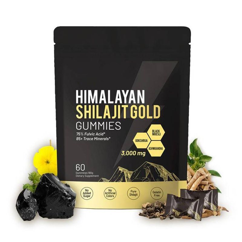 Gomitas de oro Shilajit del Himalaya 3000 mg Shilajit puro | 75 % de ácido fúlvico, más de 85 minerales traza | 60 gomitas_voghion.com