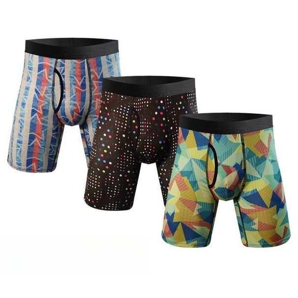 NOKO 3-pack Men's Underwear Novelty Digital Printing Breathable Stretch Sports Lengthened Trouser Legs Large Size Comfortable Boxer Briefs_voghion.com