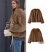 Women's Clothing Winter Faux Fox Fur V-Neck Cardigan With Black Tips – Short Sleeve Elegant Streetwear (Sizes S/M/L)_voghion.com