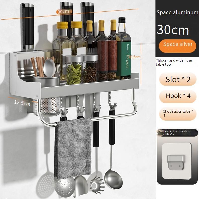 Organizador de cocina de pared sin taladros con soporte para palillos: especiero que ahorra espacio, utensilios y cuchillos._voghion.com