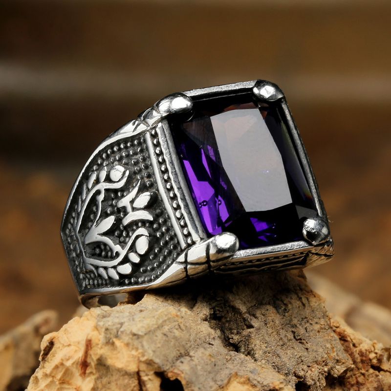 Anello da uomo in acciaio inossidabile con pietra di ametista viola, taglia 7, 8, 9, 10, 11, 12, 13-15, punk, retrò, vintage, regalo per la festa del papà._voghion.com
