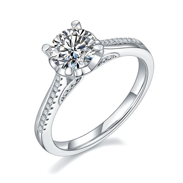 Anelli Anello da donna alla moda con moissanite a sirena, in argento sterling 925, con quattro griffe, grado D, 1 carato, con diamante, certificato GRA_voghion.com