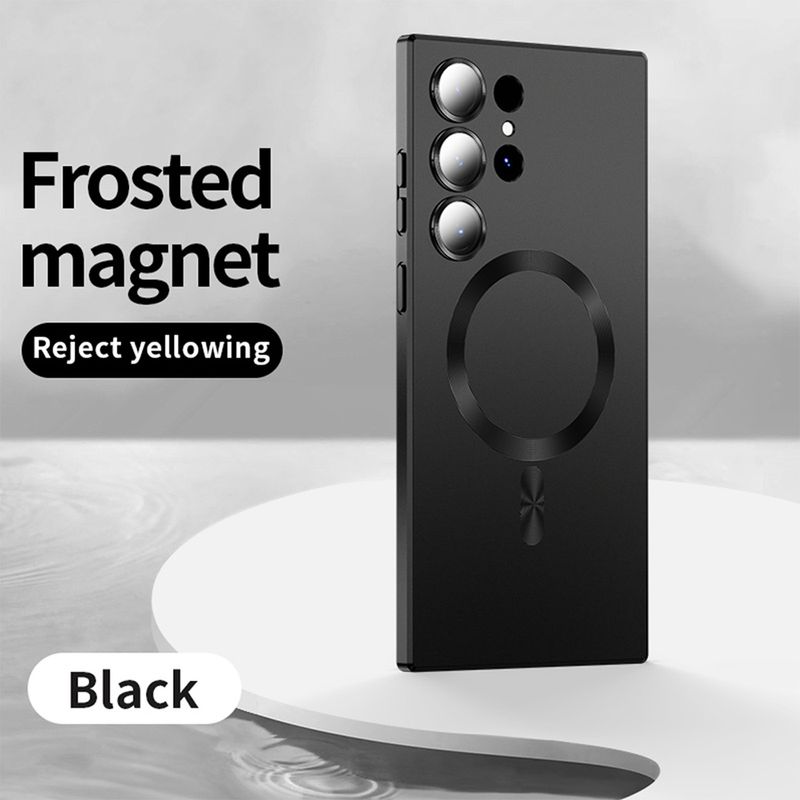 Pour Magsafe Slim Mat Métallique Peinture Magnétique Silicone Étui Souple Pour Samsung Galaxy S23 Ultra Avec Lentille En Verre Samung S 23 Plus_voghion.com