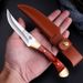 Authentic Mongolian Style Curved Meat Knife - Handcrafted Stainless Steel Blade With PU Leather Sheath (Red/Green/Blue Handle)_voghion.com