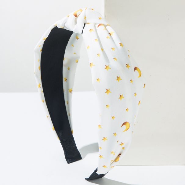 Nova faixa de cabeça com nó em tecido estilo coreano com estampa de estrela e lua da moda, simples e criativa, personalizada_voghion.com